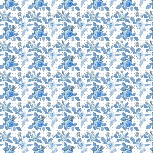 a pattern of blue roses and leaves on a white background, a digital rendering, inspired by Nagasawa Rosetsu, polka dot, high quality desktop wallpaper, lacey, half blueprint
