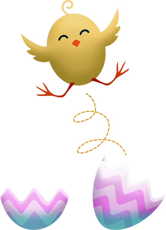 a yellow bird sitting on top of an egg, inspired by Ei-Q, digital art, jumping leaping heroic attack, zig zag, on a black background, 3 are spring