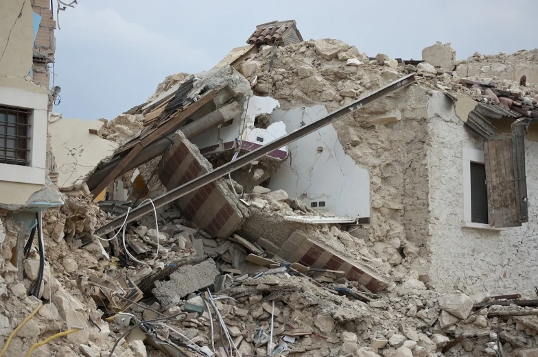 a white refrigerator sitting on top of a pile of rubble, a photo, by Richard Carline, shutterstock, renaissance, buildings collapsed, simone graci, in profile, collapsed ceiling