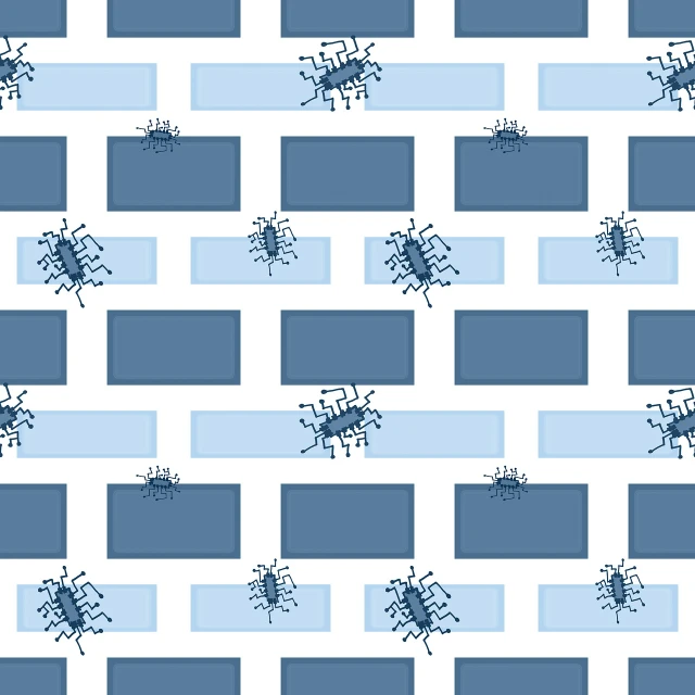 a blue and white checkered pattern with a bug on it, an abstract drawing, inspired by Anni Albers, tumblr, paint splashes and splatter, wall paper, icon pattern, bricks