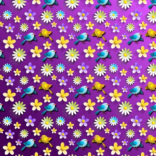 a bunch of paper flowers on a purple background, vector art, inspired by Tomokazu Matsuyama, trending on pixabay, naive art, bird flocks!!, glossy intricate design, icon pattern, spritesheet