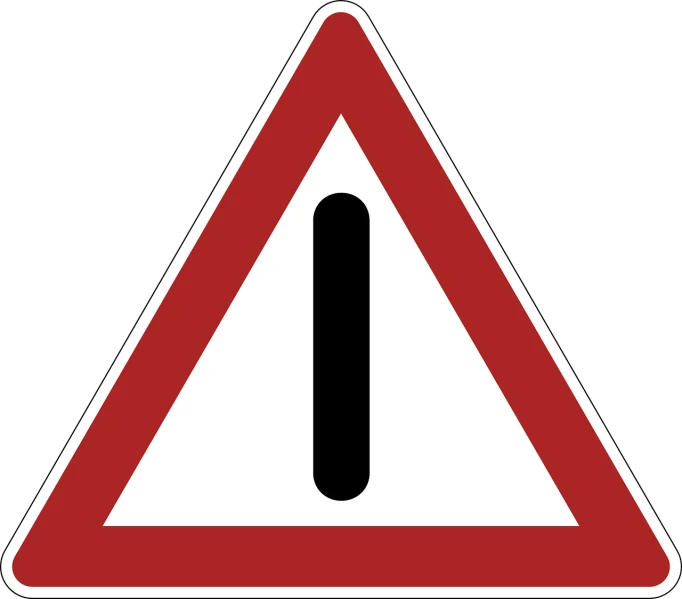 a red and white warning sign on a black background, by Georg Arnold-Graboné, pixabay, optical illusion, traffic signs, extreme narrow, triangle to use spell, italy