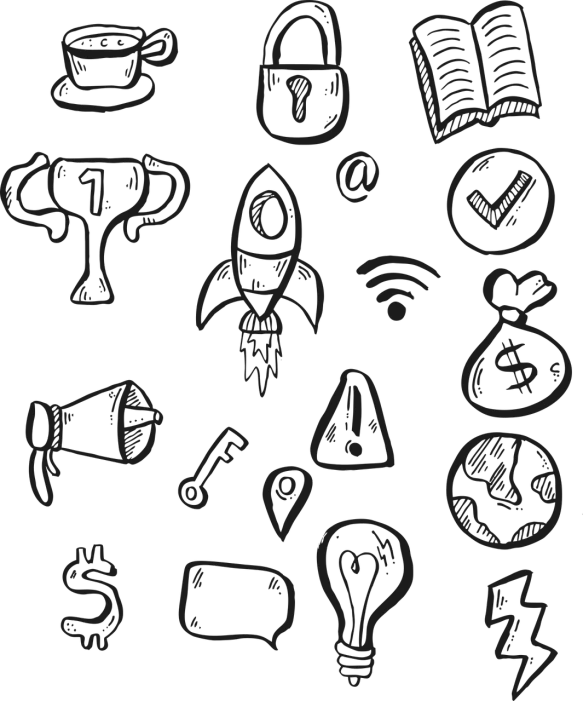 a bunch of icons drawn on a blackboard, amoled wallpaper, lineart behance hd, bustling, 2 0 5 6 x 2 0 5 6
