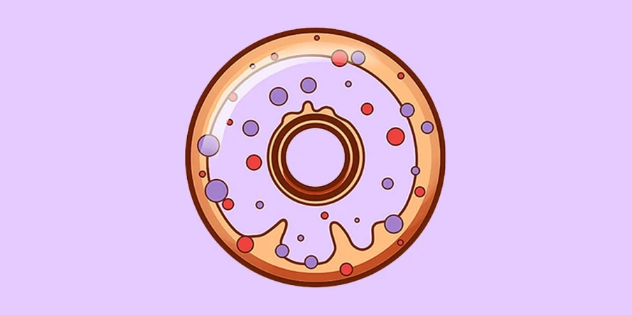 a cartoon donut with chocolate icing and sprinkles, vector art, by Amelia Peláez, pexels, pop art, purple liquid, fortnite art style, 😃😀😄☺🙃😉😗, discord profile picture