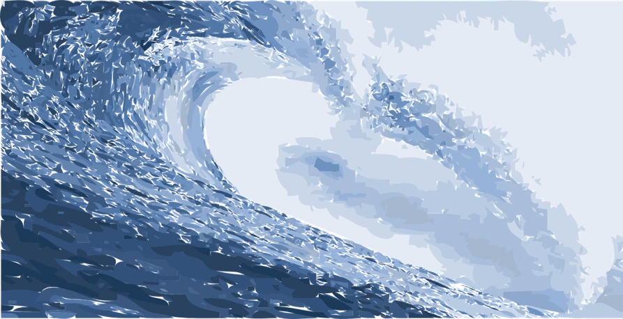 a man riding a wave on top of a surfboard, a digital painting, by Charles Ellison, pixabay, digital art, blue white colors, sketch of an ocean in ms paint, immense detail, 7 0 mm. digital art