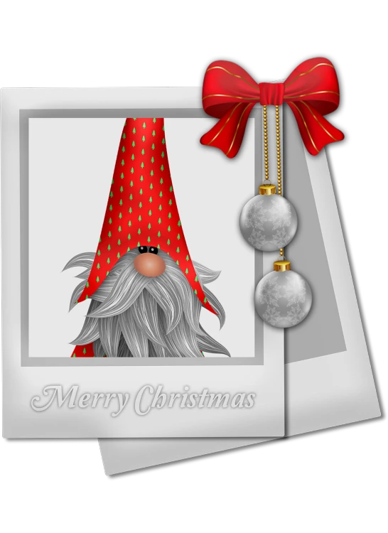 a christmas card with a gnome wearing a red hat, a photo, digital art, cel shaded vector art, silver hair and beard, photo photo, awarded winning photo