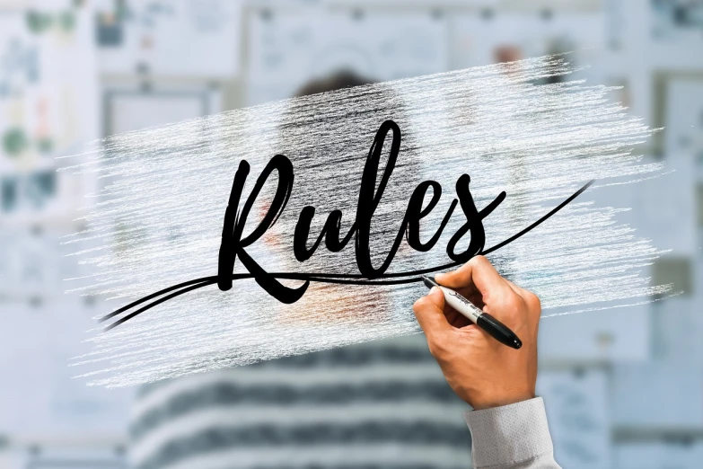 a person writing the word rules with a marker, a digital rendering, shutterstock, caligrafiturism style, jules, ladies, the photo shows a large