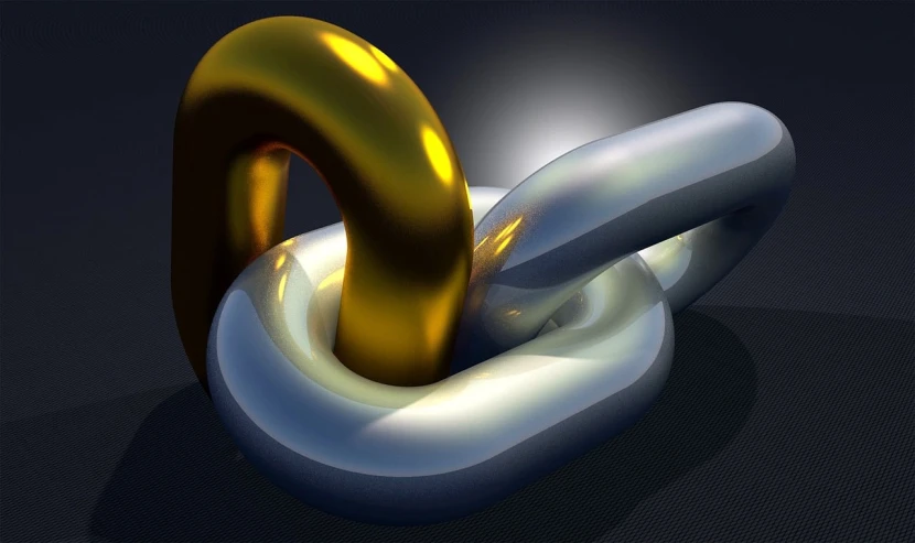 a close up of a gold and silver chain, a digital rendering, by Jon Coffelt, deviantart, physicality-based render, glossy painting, smooth curvilinear design, hook as ring