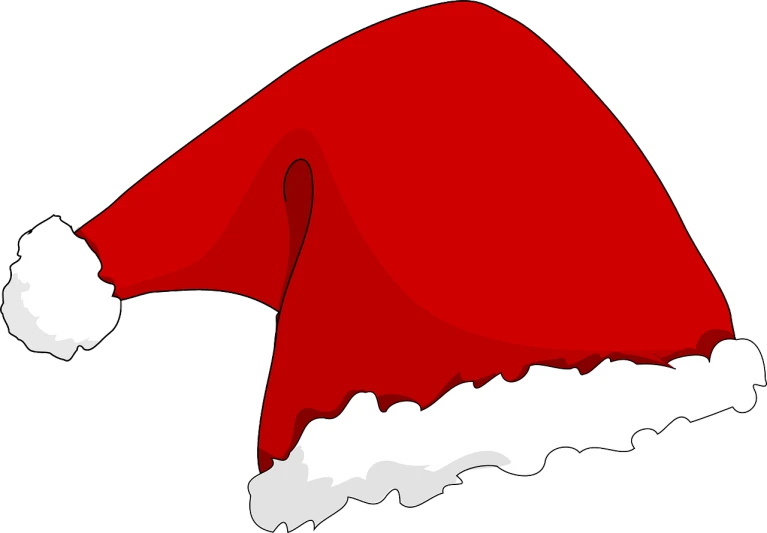 a red santa hat with white trim, a cartoon, pixabay, sōsaku hanga, shot from the side, a dark, ( 3 1, hats