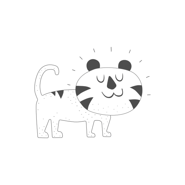 a black and white drawing of a cat, a drawing, mingei, on a flat color black background, cute monster character design, ((tiger)), bear