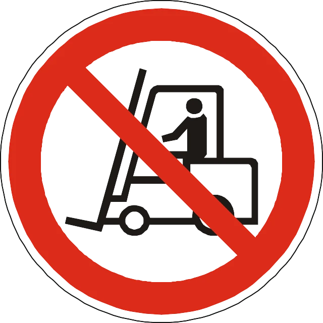 a no forklift sign on a white background, by Jan Zrzavý, pixabay, figuration libre, round, anti - communist, no logo!!!, 2 people