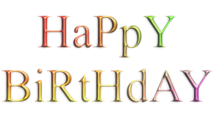 a picture of the words happy birthday on a black background, a digital rendering, art nouveau, full body close-up shot, header, rainbow, amber