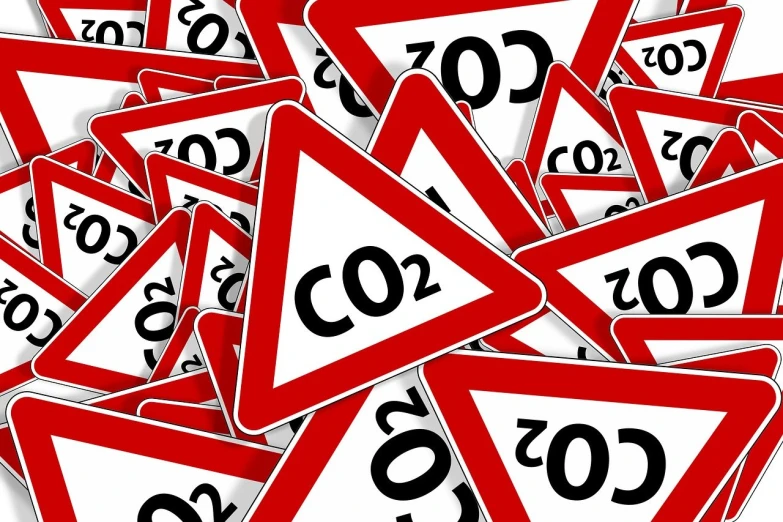 a pile of red and white road signs, a cartoon, by Raymond Coxon, shutterstock, environmental art, carbon, smog, 2 0 2 2 photo, placards