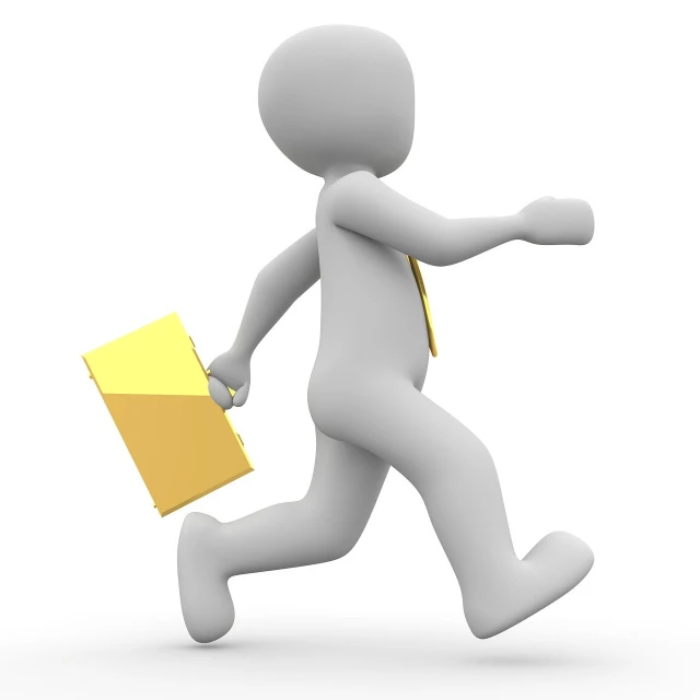 a man running with a folder in his hand, by Andries Stock, pixabay contest winner, figuration libre, gold, computer generated, official product photo, detailed picture