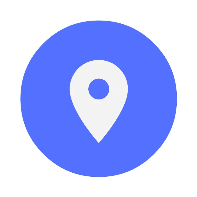 a blue circle with a white pin on it, a picture, map cartography, logo for a social network, white background and fill, broadway
