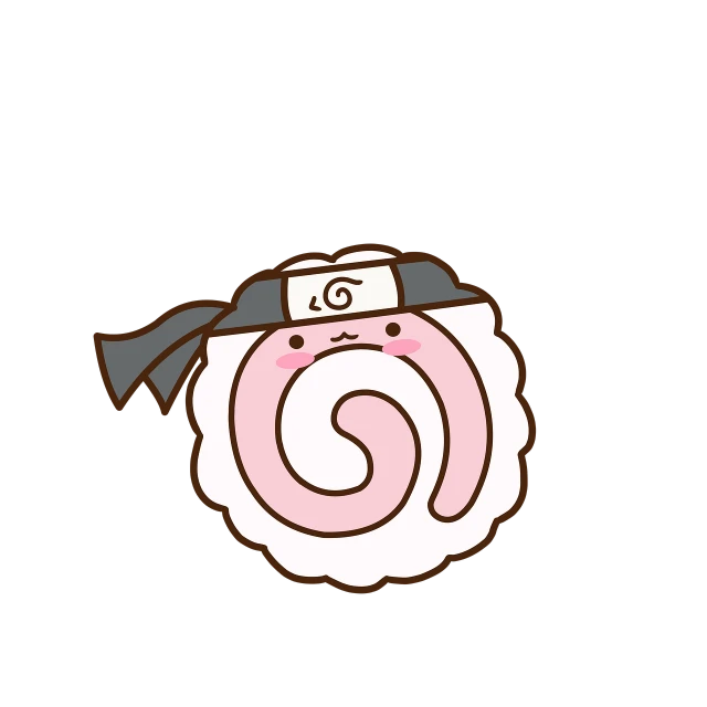 a close up of a doughnut on a black background, inspired by Shūbun Tenshō, pixiv, sōsaku hanga, sheep, wielding kunai, cartoonish vector style, white and pink cloth