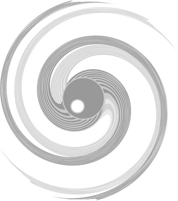 a black and white image of a spiral, an abstract drawing, abstract illusionism, gradient white to silver, symmetry illustration, hurricane, silver insignia