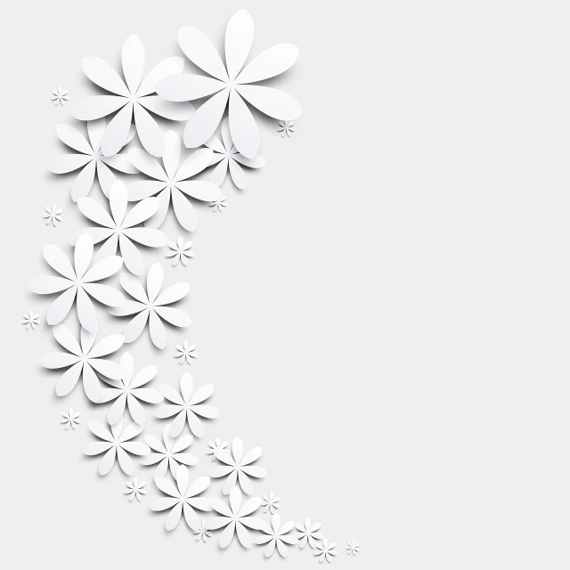 a bunch of paper flowers on a white background, digital art, by George Aleef, shutterstock contest winner, digital art, white sleeves, lots of little daisies, smooth and clean vector curves, 10k