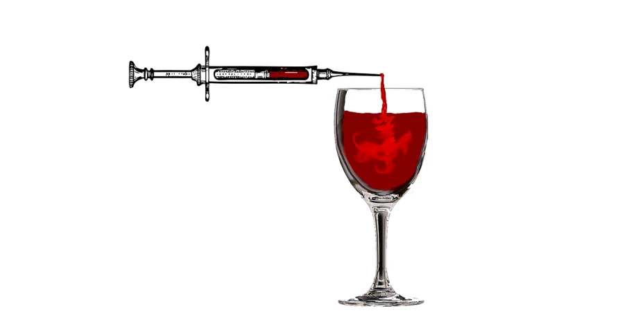 a red liquid being poured into a wine glass, an illustration of, by Rafael Ritz, renaissance, syringe, panzer, official product photo, rna bioweapon