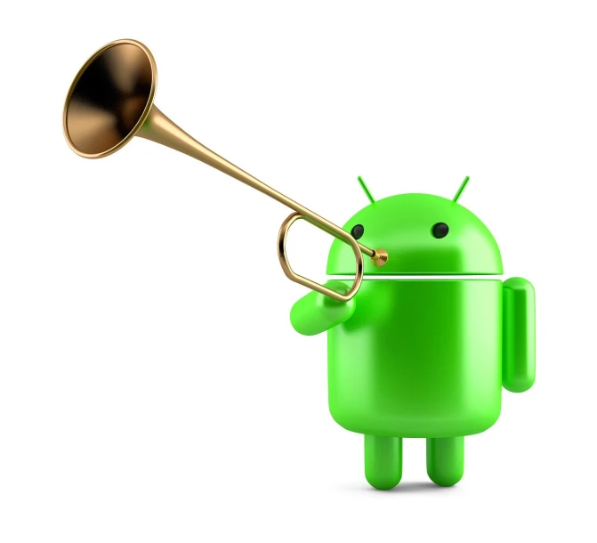 a green android character playing a trumpet, shutterstock, antenna, hd - n 9, smartphone photo, hyperdetailed illustration
