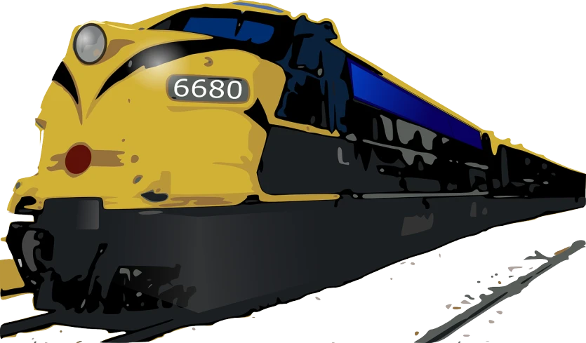 a large long yellow train on a steel track, a digital painting, trending on pixabay, blue gold and black, eight eight eight, marker”, head and shoulder shot