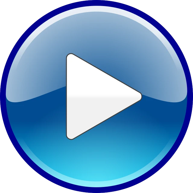 a blue play button with a white arrow, a picture, flickr, clip-art, animated, good music, game icon asset