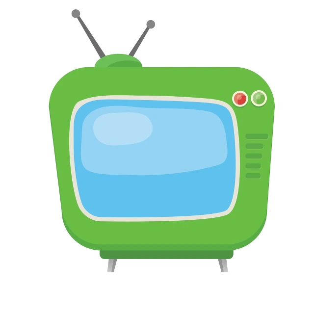 a green television sitting on top of a table, a cartoon, inspired by Masamitsu Ōta, flat color, live action children's tv show, very simple, antennae
