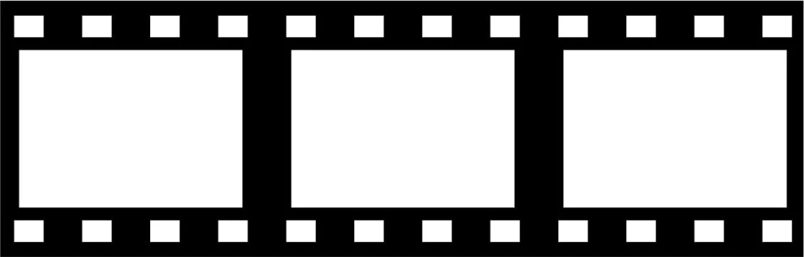 a black and white photo of a film strip, a picture, video art, white outline border, clipart, ( land )