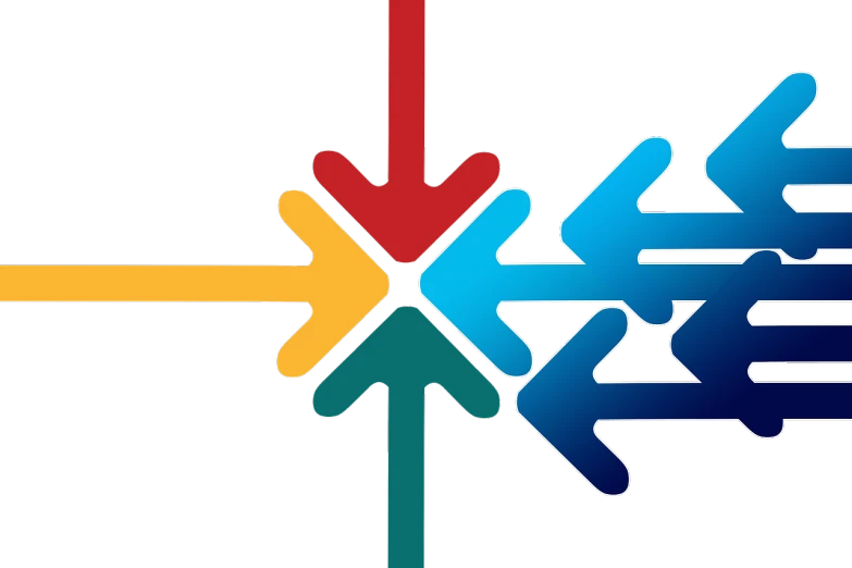 a group of arrows pointing in different directions, by Matt Stewart, red yellow blue, language learning logo, indigenous, pathways