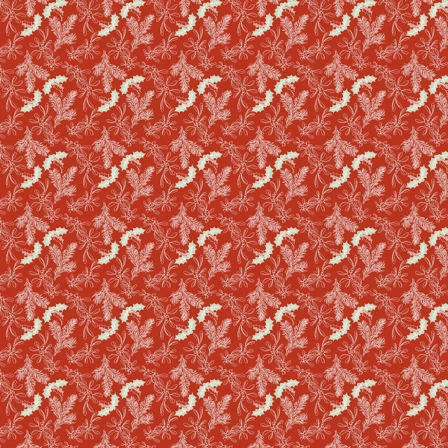 a pattern of leaves and flowers on a red background, a digital rendering, inspired by Katsushika Ōi, shrimps are all over the ground, cotton, three fourths view, (snow)