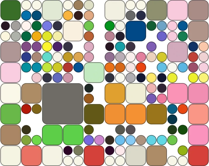 a bunch of different colored circles on a white background, a mosaic, color field, tileset asset store, square shapes, !! muted colors!!, rounded shapes