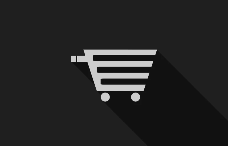 a black and white image of a shopping cart, a screenshot, pixabay, black flat background, made in adobe illustrator, shelf, material design