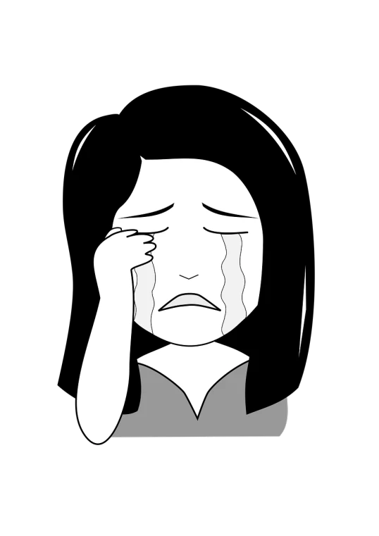 a black and white drawing of a woman crying, a cartoon, pixabay, mingei, jaidenanimations, with a black background, wikihow illustration, crying and reaching with her arm