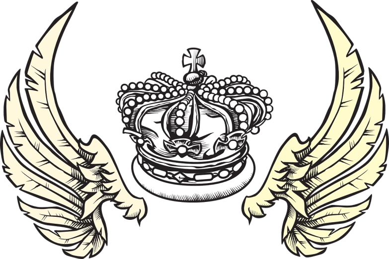 a crown with wings on a black background, inspired by Ravi Zupa, pixabay, baroque, created in adobe illustrator, banner, royalcore, the new king of great britain