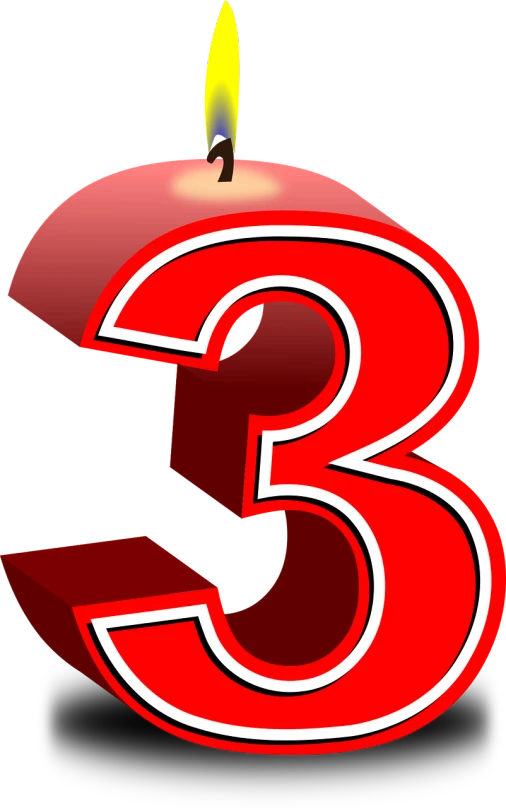 a birthday candle in the shape of the number 3, a digital rendering, by Bob Ringwood, pixabay, digital art, red apples, avatar image, three eyed, ( ( illustration