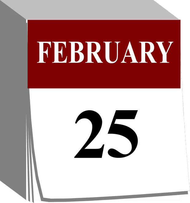 a calendar with the date 25 on it, an illustration of, by Susan Heidi, pixabay, gray black white and red noir, 1 as february), terminal, folded