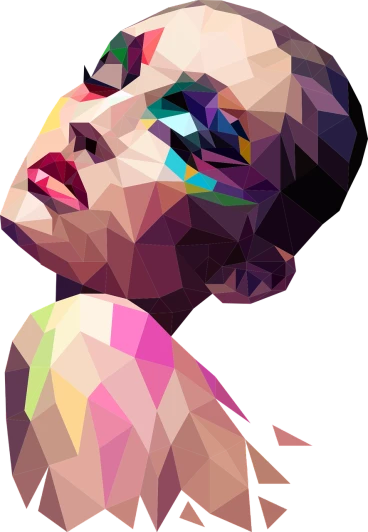 a close up of a woman's face on a black background, vector art, inspired by Gao Cen, shutterstock, digital art, faceted, colourfull, no gradients, 3d geometric abstract art