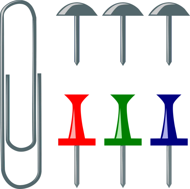 a bunch of paper clips sitting next to each other, a digital rendering, by Robert Jacobsen, pixabay, minimalism, horns. dark colors, knobs, green blue red colors, clipart icon