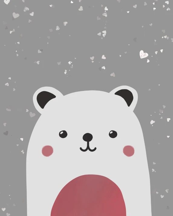 a close up of a polar bear with hearts in the background, vector art, mingei, phone wallpaper, grey forest background, children illustration, cute cat photo