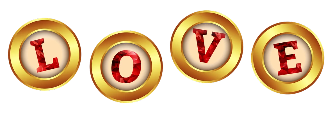 three gold oval frames with the word love on them, by Alexander Fedosav, trending on pixabay, shining gold and black and red, coin with the letter n, polygonal, jojo