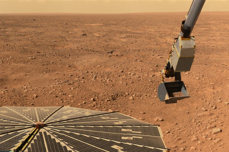 a large metal object in the middle of a desert, a microscopic photo, flickr, happening, mars as background, banner, space probe, 2000s photo