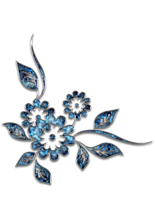 a close up of a flower on a black background, vector art, art nouveau, blue jewellery, blue and silver colors, patchy flowers, in simple background