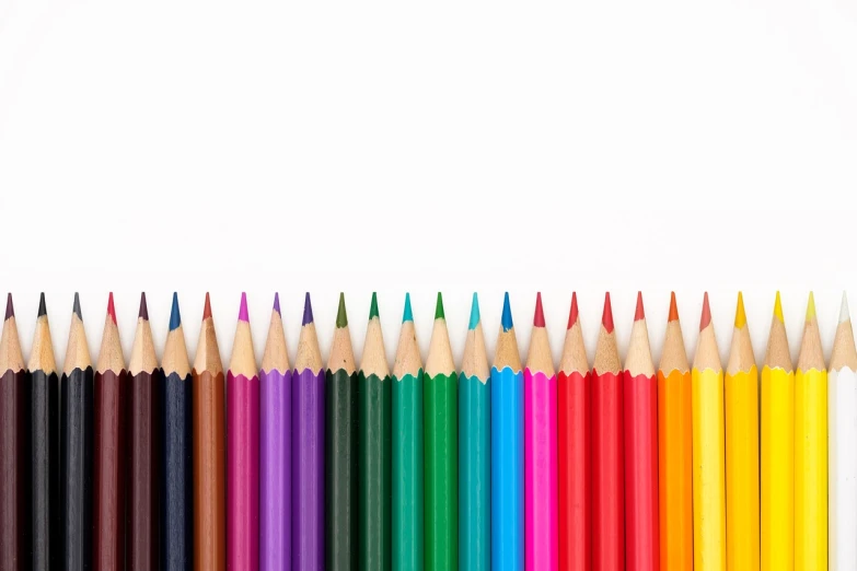 a row of colored pencils sitting next to each other, a color pencil sketch, pexels, isolated on white background, product introduction photo