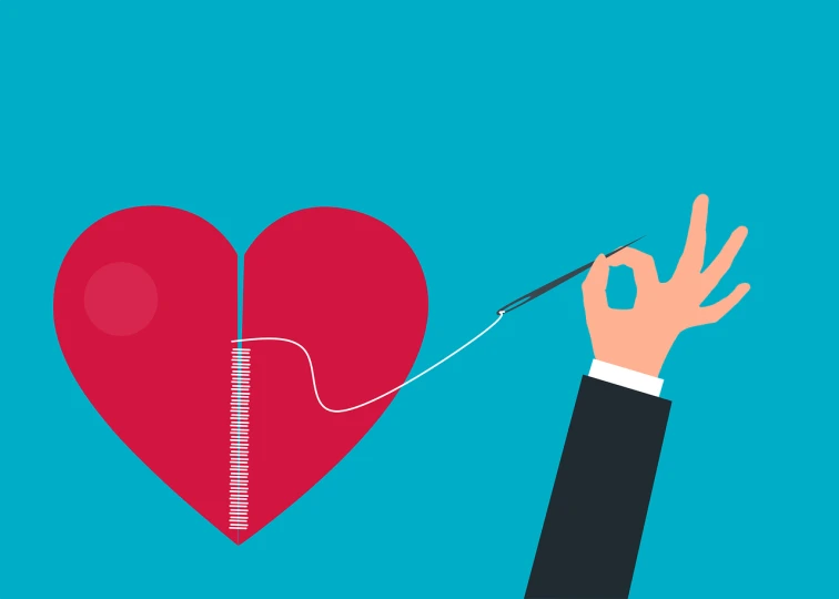 a person cutting a heart with a pair of scissors, digital art, reduced minimal illustration, cable wire implants, ouch, flat colour