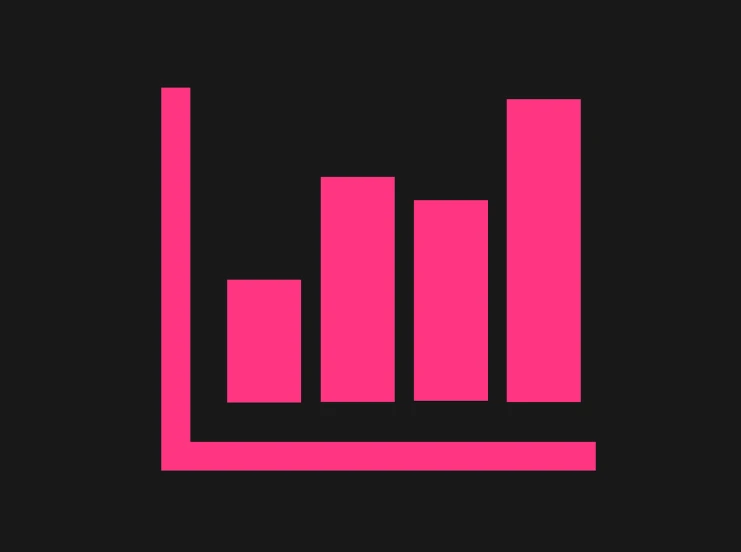 a pink bar chart on a black background, trending dribbble, animation, real trending on instagram image, lowres