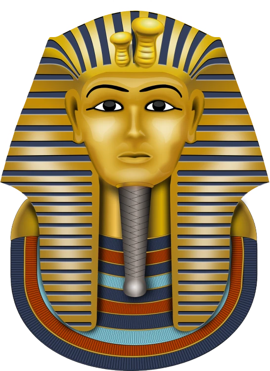 a golden pharaoh mask on a white background, egyptian art, by Joseph Henderson, created in adobe illustrator, the sphinx, tomb, fully frontal view