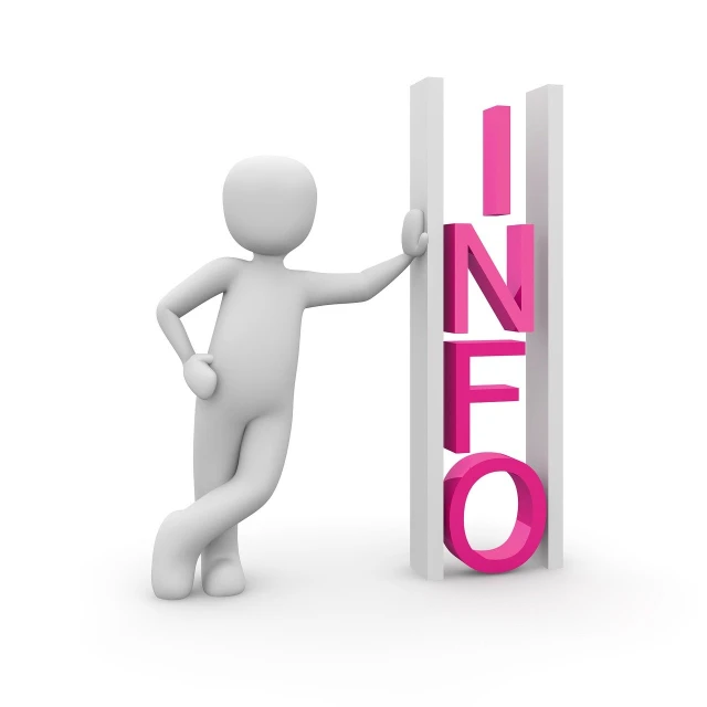 a person standing next to a sign that says info, by Robert Koehler, pixabay, art informel, 3 d logo, white background, refreshing, open