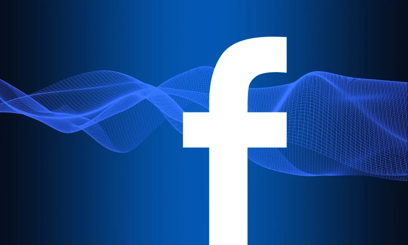 a white facebook logo on a blue background, a digital rendering, digital art, vibration, waving, on a dark background, an ancient