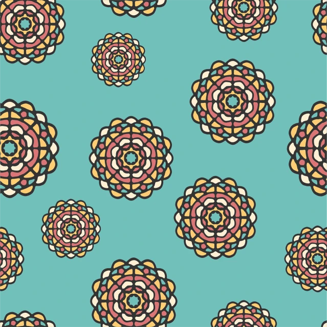 a pattern of flowers on a blue background, inspired by Isobel Heath, tumblr, pop art, concentric circles, tesselation, teal studio backdrop, ornate jewels