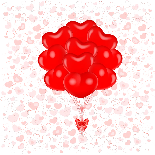 a bunch of red balloons floating in the air, vector art, romanticism, many hearts, listing image, the background is black, beautiful”